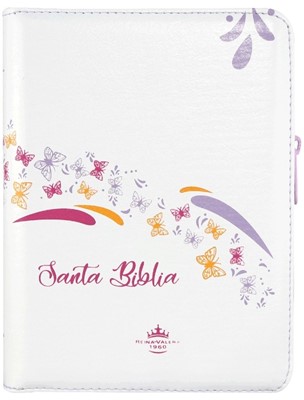 RVR1960 045cZLM PJR Blanco Mariposas (Simi Piel Con Cierre) [Biblia Compacta]